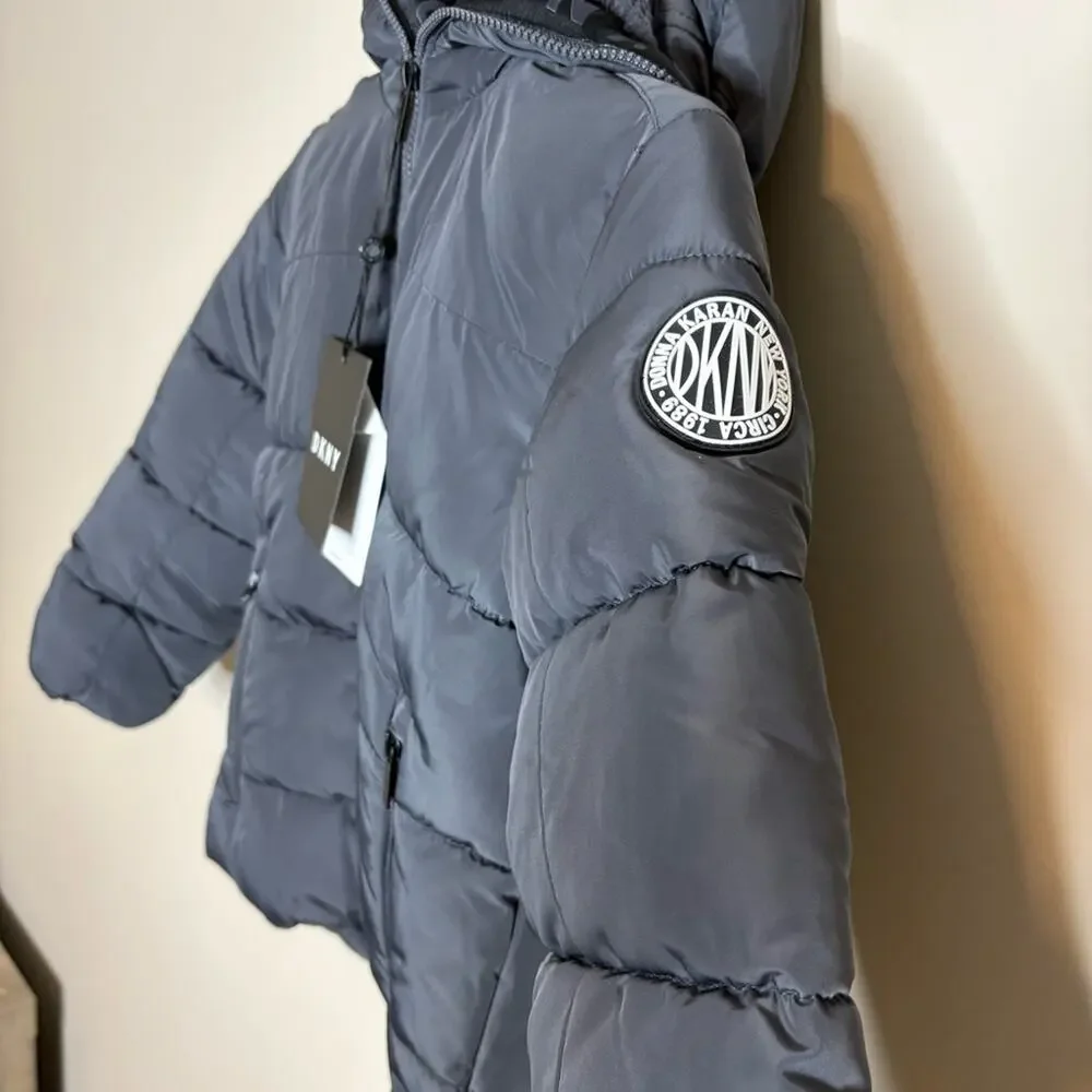 NWT DKNY Boys' Sherpa Hood Insulated Jacket Charcoal Black Size 7 - Picture 4 of 9